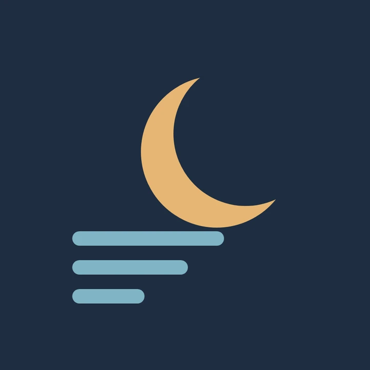 Lo-fi artwork: an amber crescent moon over three teal lines.