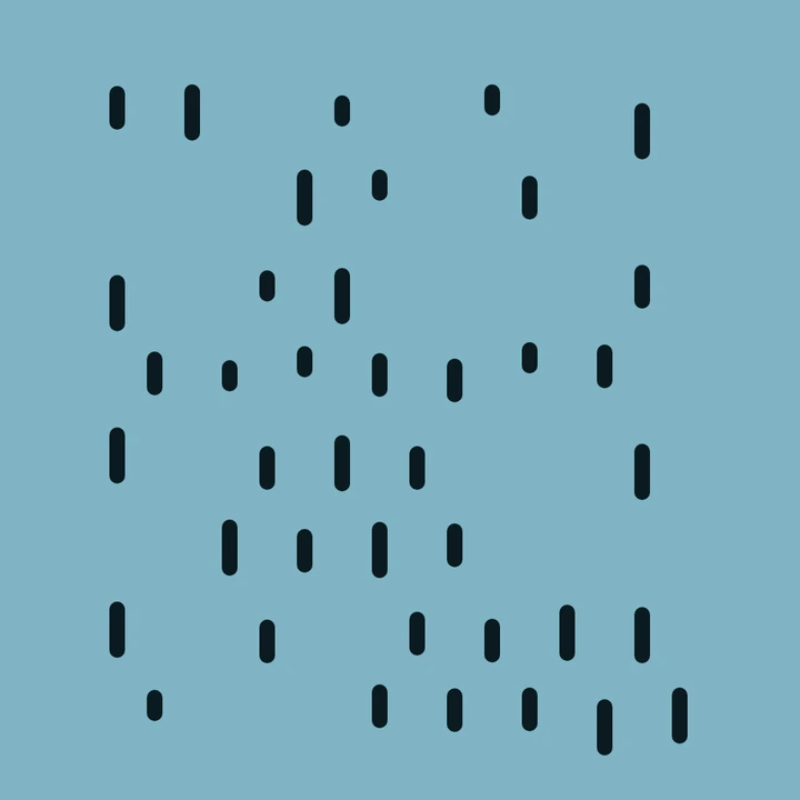 Rain artwork: short dark dashes falling on teal.
